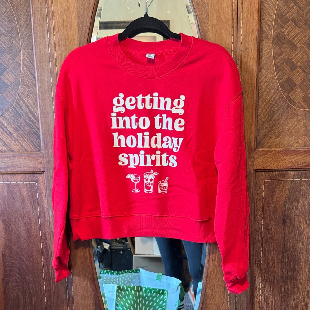 Old Navy Red‎ Holiday Graphic Sweatshirt Getting Into the Holiday Spirits XSP